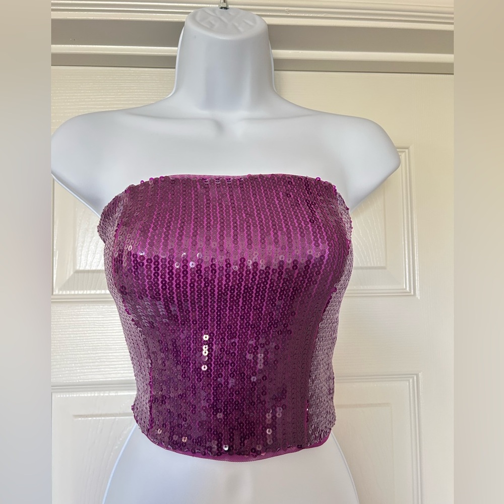 Anthropologie Tube Top, Size M, NWT, Purple with Sequins